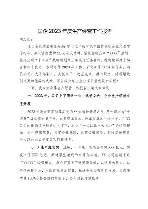 国企2023生产经营工作报告.docx