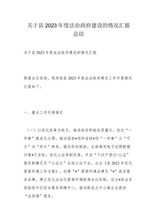 关于县2023法治政府建设的情况汇报总结.docx