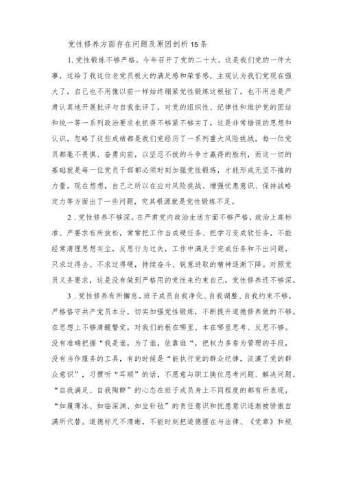 2023党性修养方面存在问题及原因剖析15条对照践行宗旨、服务人民方面存在的问题.docx