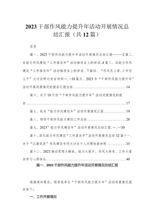 (12篇)干部作风能力提升年活动开展情况总结汇报.docx