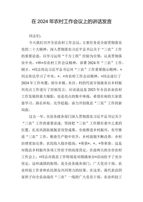 在2024年农村工作会议上的讲话发言.docx