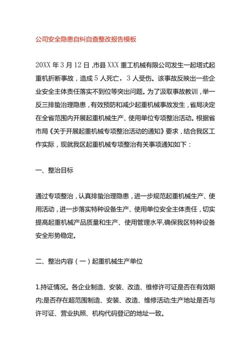 公司安全隐患自纠自查整改报告模板.docx