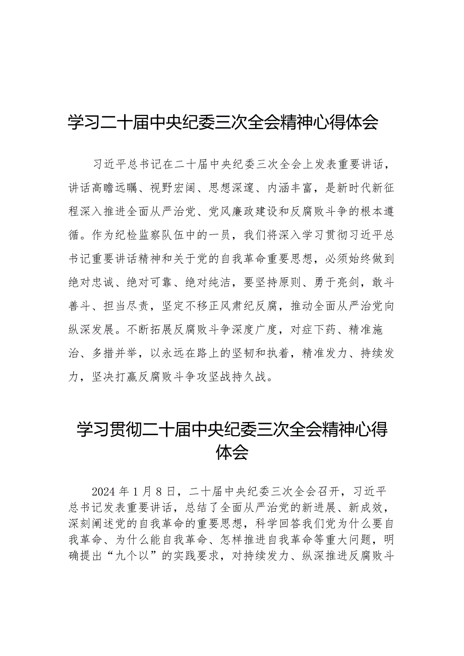 纪检干部关于学习贯彻2024年二十中央纪委三次全会精神的心得体会(25篇).docx_第1页