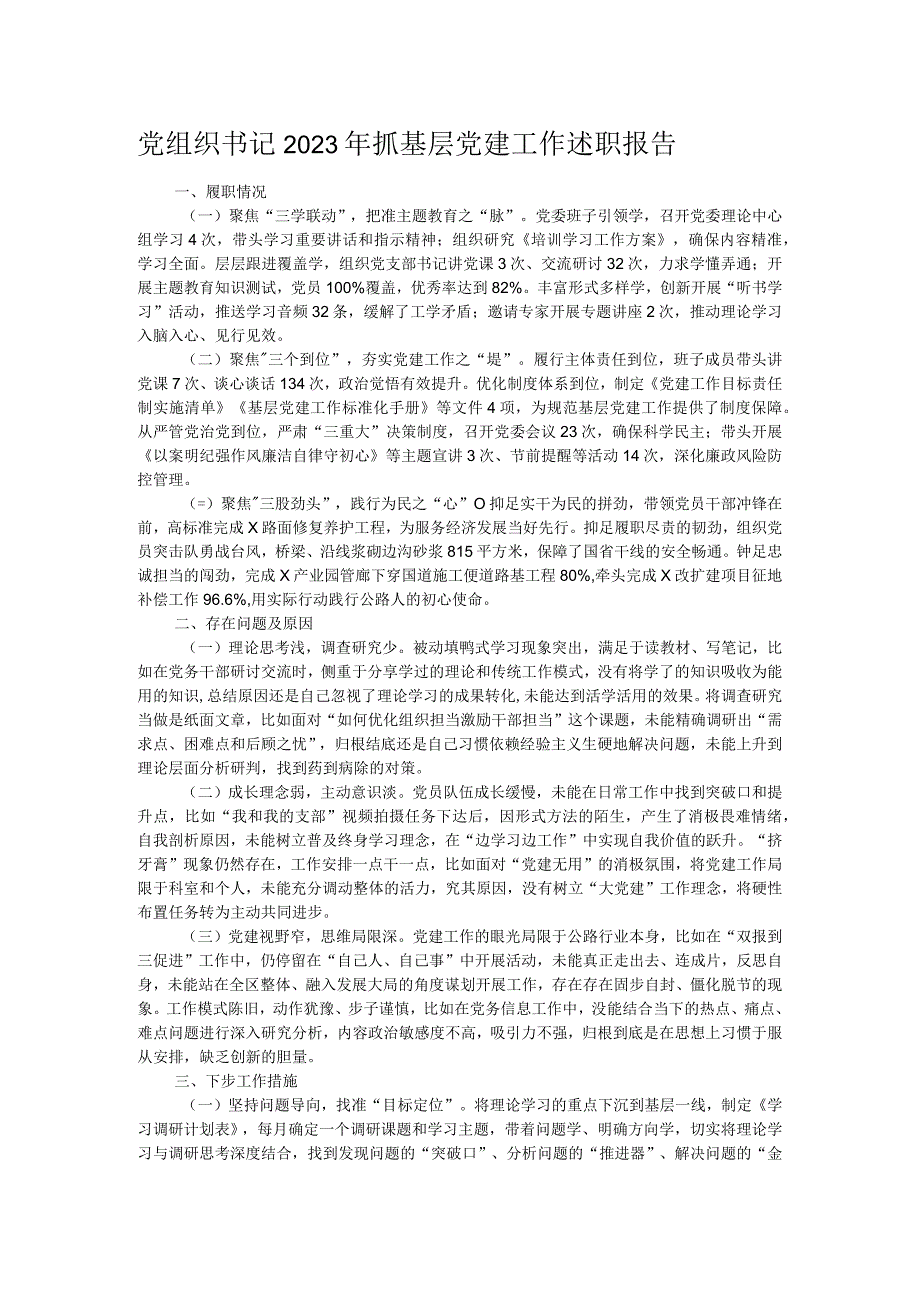 党组织书记2023年抓基层党建工作述职报告.docx_第1页