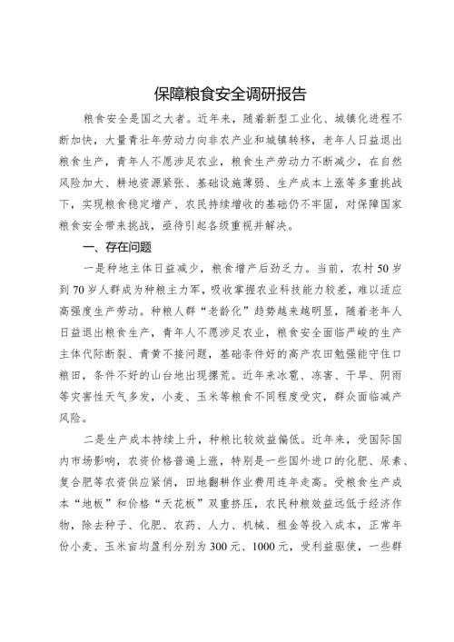 保障粮食安全调研报告(1).docx