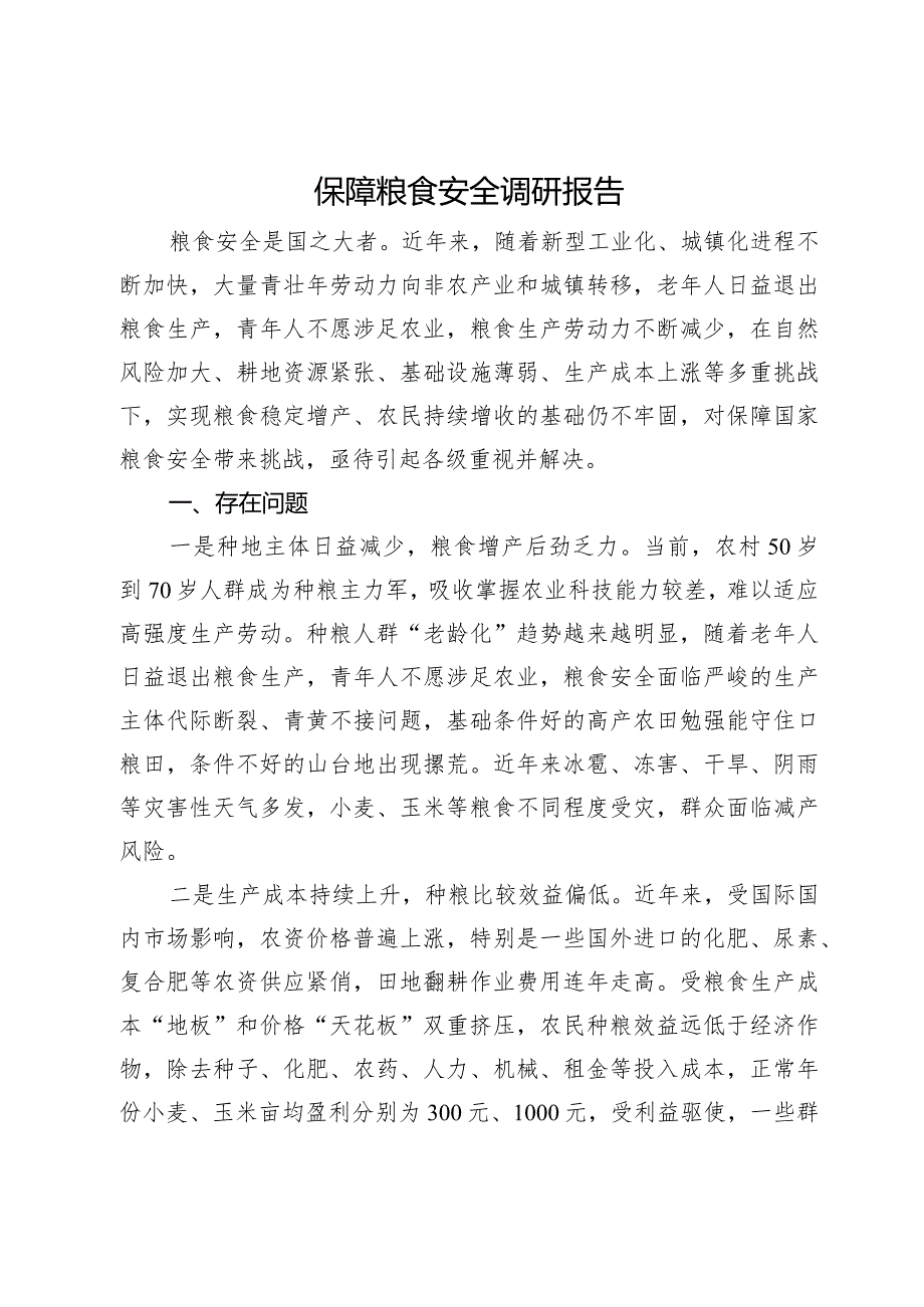 保障粮食安全调研报告(1).docx_第1页