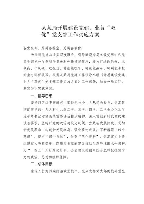 某某局开展建设党建、业务“双优”党支部工作实施方案.docx