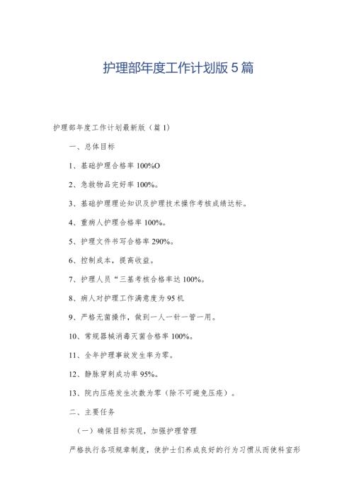 护理部工作计划版5篇.docx