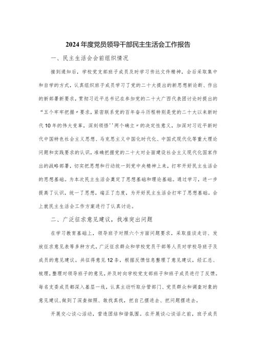 2024党员领导干部民主生活会工作报告.docx