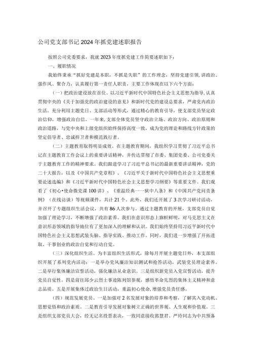 公司党支部书记2024年抓党建述职报告.docx