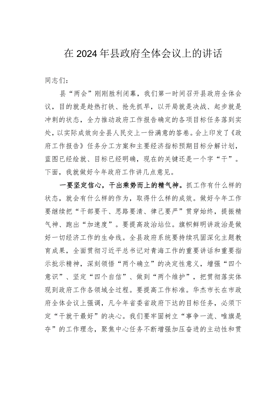 在2024年县政府全体会议上的讲话.docx_第1页