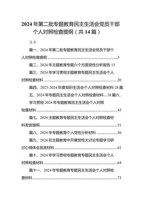 2024年第二批专题教育民主生活会党员干部个人对照检查提纲（共14篇）.docx