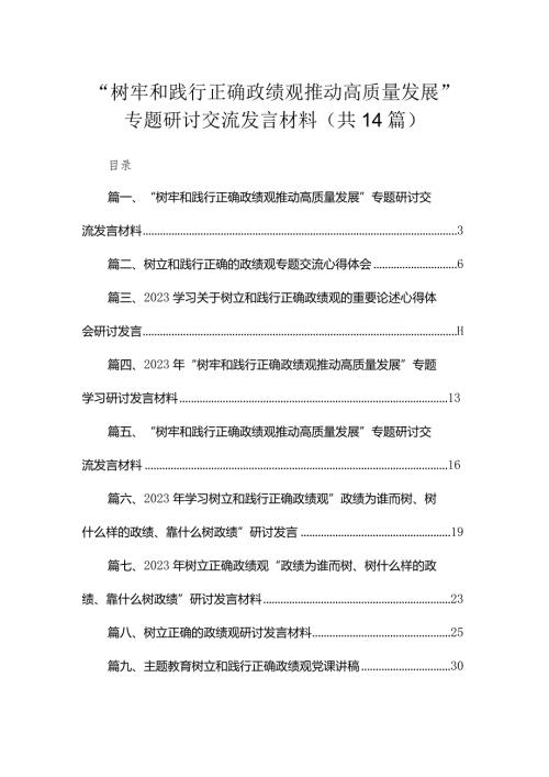 “树牢和践行正确政绩观推动高质量发展”专题研讨交流发言材料(精选14篇模板).docx