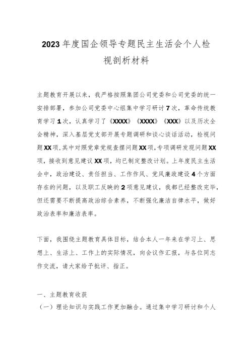 2023国企领导专题民主生活会个人检视剖析材料.docx