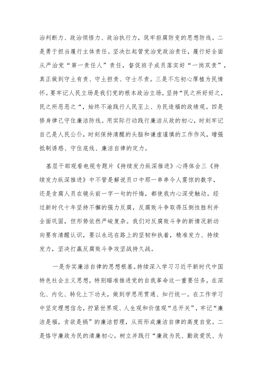 基层干部观看电视专题片《持续发力纵深推进》汇篇心得体会.docx_第3页