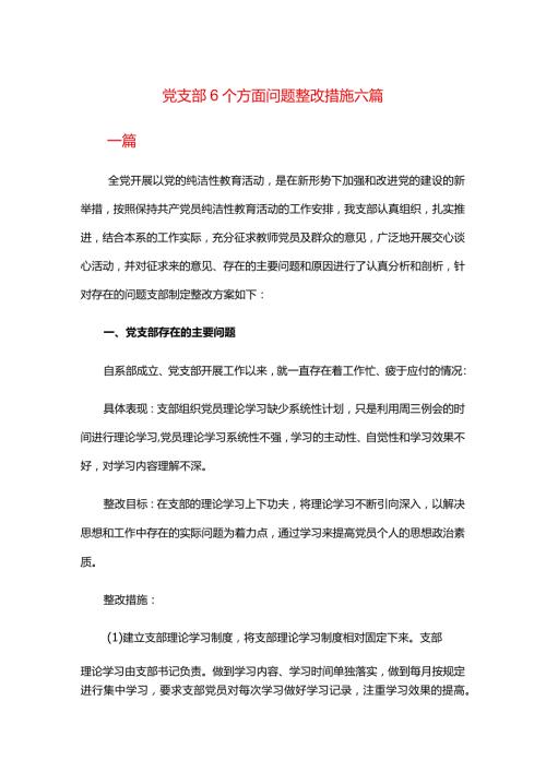 党支部6个方面问题整改措施六篇.docx