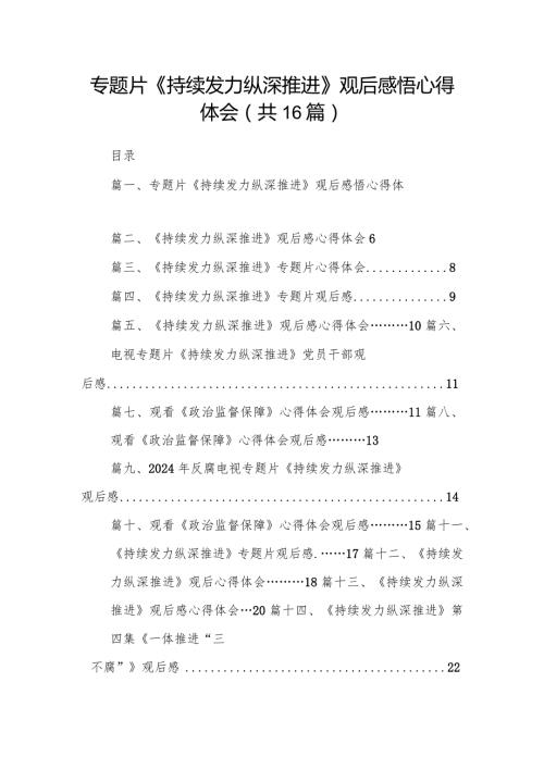 专题片《持续发力纵深推进》观后感悟心得体会（共16篇）.docx