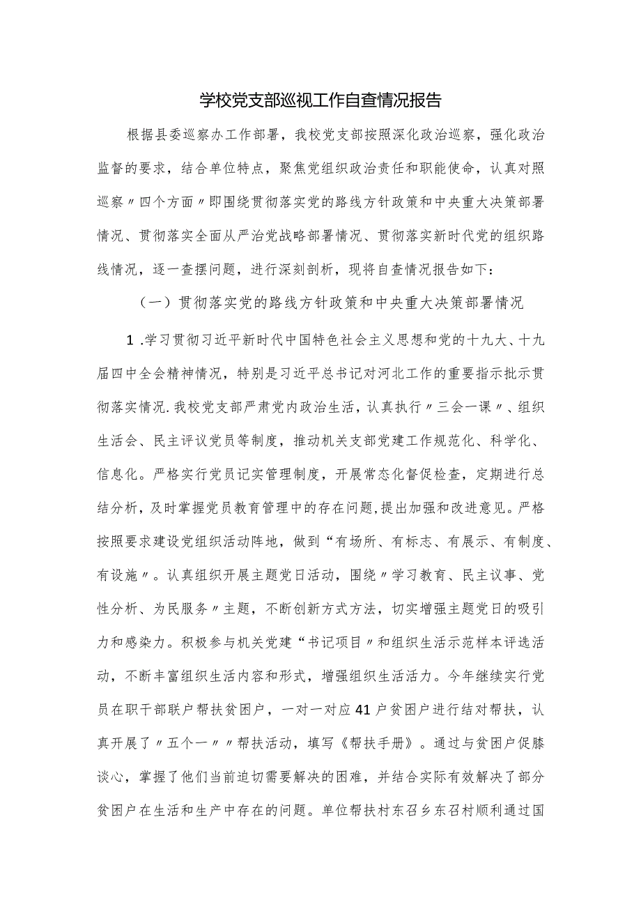 学校党支部巡视工作自查情况报告.docx_第1页