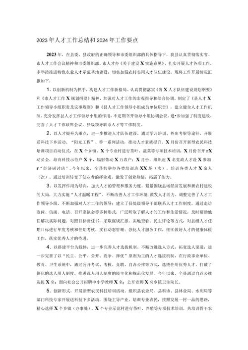 2023年人才工作总结和2024年工作要点.docx