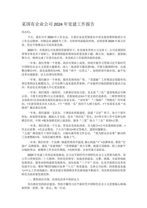 某国有企业公司2024年党建工作报告(1).docx