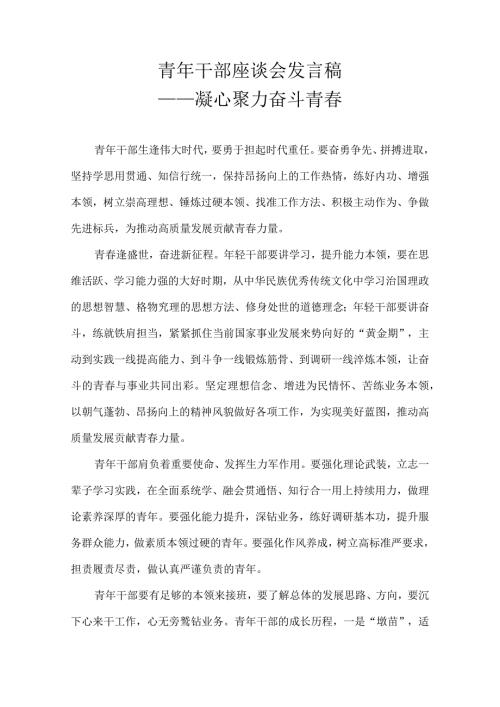 青年干部座谈会发言稿——凝心聚力 奋斗青.docx