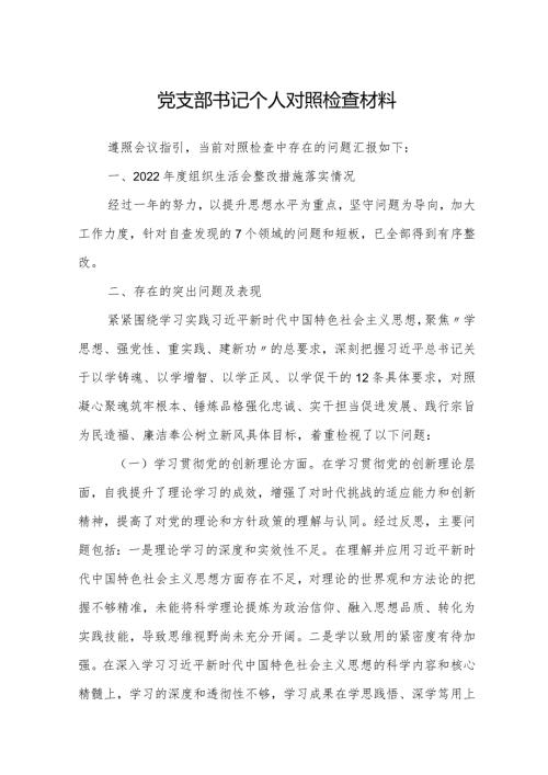 党支部书记20232024个人对照检查材料（四个方面）.docx