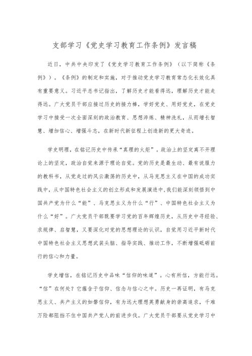支部学习《党史学习教育工作条例》发言稿.docx