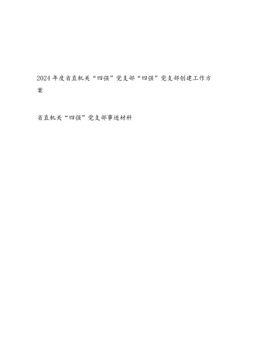 2024省直机关“四强”党支部“四强”党支部创建工作方案和党支部先进事迹材料.docx
