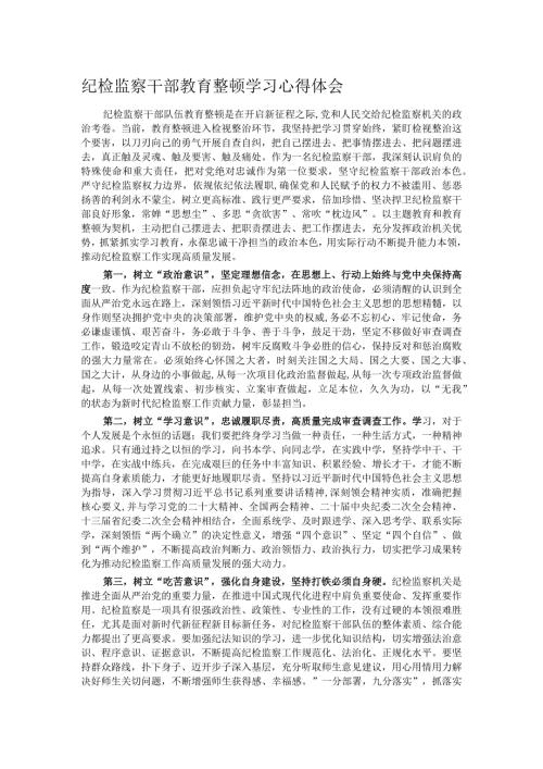 纪检监察干部教育整顿学习心得体会.docx