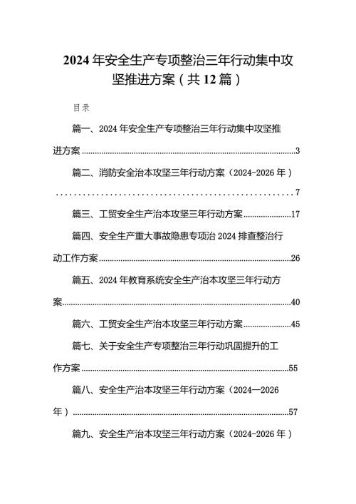 2024年安全生产专项整治三年行动集中攻坚推进方案（共12篇）.docx