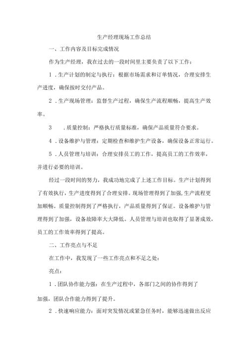 生产经理现场工作总结.docx