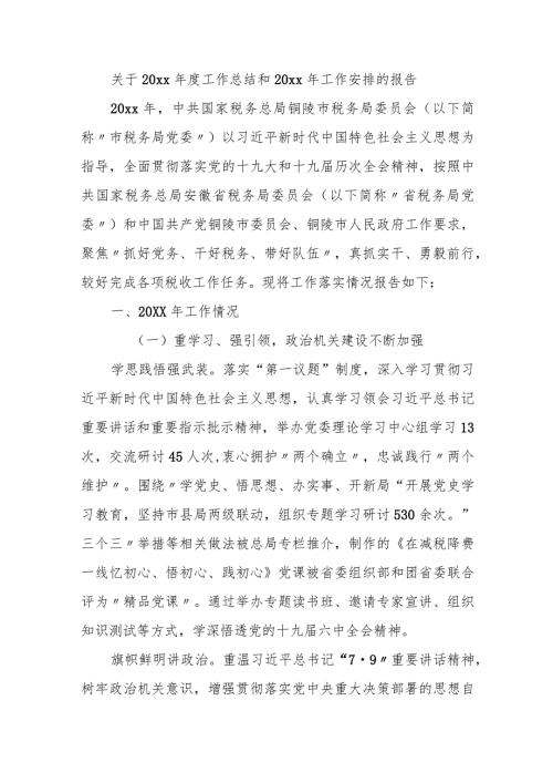 关于20xx工作总结和20xx年工作安排的报告.docx
