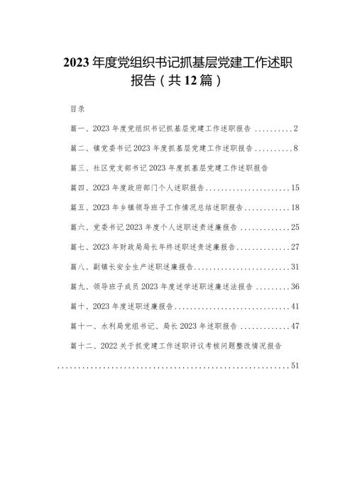 2023党组织书记抓基层党建工作述职报告12篇（精编版）.docx
