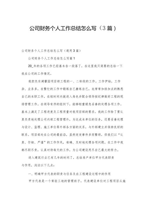 公司财务个人工作总结怎么写（3篇）.docx