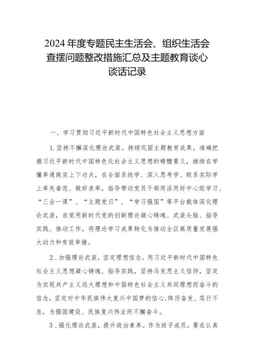 2024专题民主生活会、组织生活会查摆问题整改措施汇总及主题教育谈心谈话记录.docx