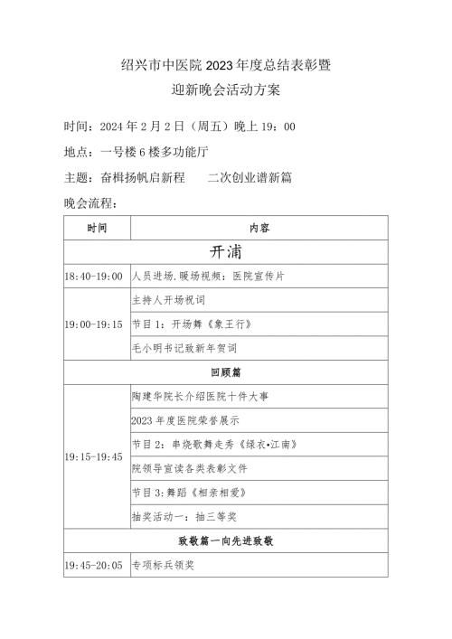 绍兴市中医院2023总结表彰暨迎新晚会活动方案.docx