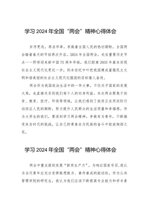 青年党员学习贯彻2024年“两会”精神心得体会发言稿(55篇).docx