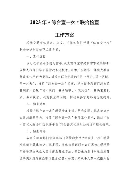 2023年“综合查一次”联合检查工作方案.docx