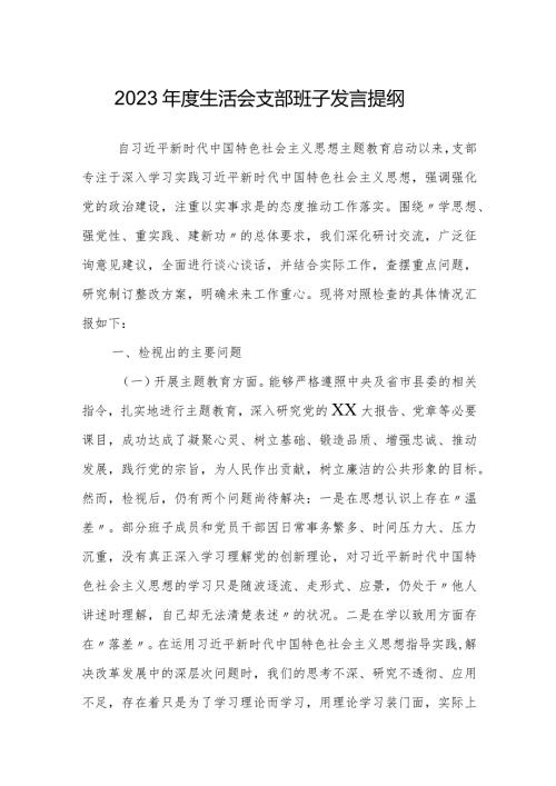 支部班子20232024班子对照检视发言提纲（六个方面）.docx