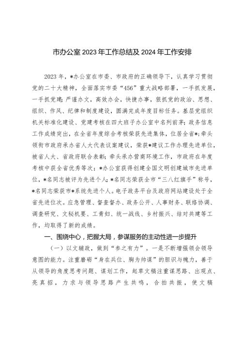 （2篇）市办公室2023年工作总结及2024年工作安排市水务局党组关于落实巡察反馈意见整改情况的报告.docx