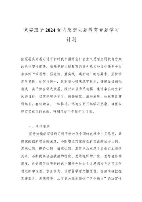 党委班子2024党内思想主题教育专题学习计划.docx