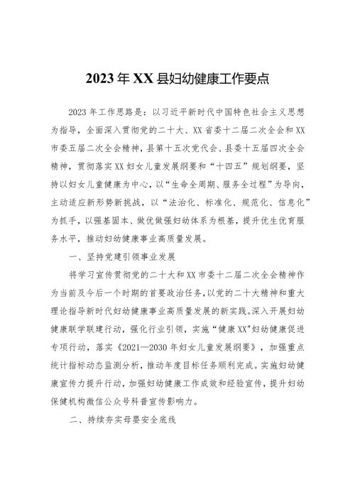 2023年XX县妇幼健康工作要点.docx
