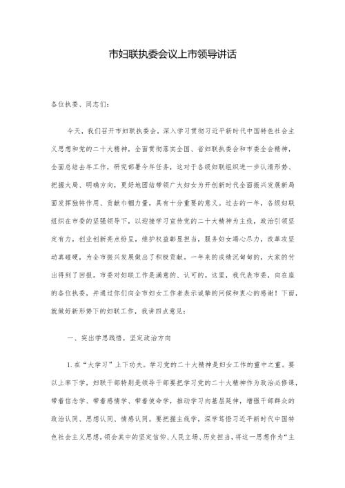 市妇联执委会议上市领导讲话.docx