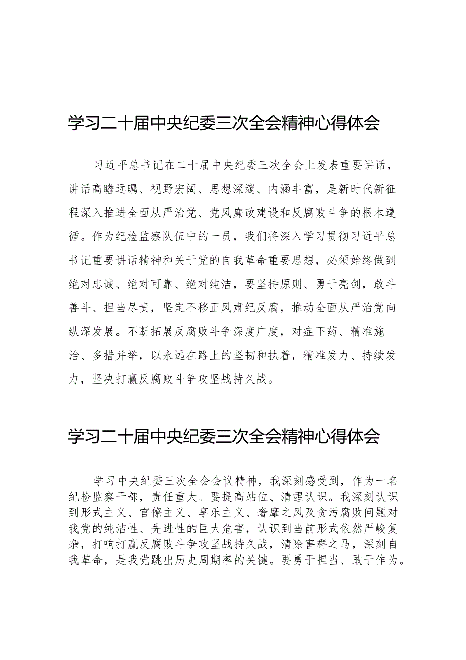 纪检人员学习贯彻二十中央纪委三次全会精神的心得体会(25篇).docx_第1页