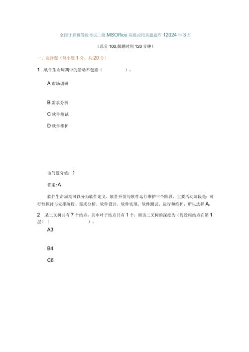 2024年3月全国计算机等级考试二级MS+Office高级应用真题题库.docx