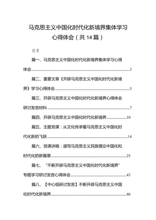 2024马克思主义中国化时代化新境界集体学习心得体会14篇（精选版）.docx