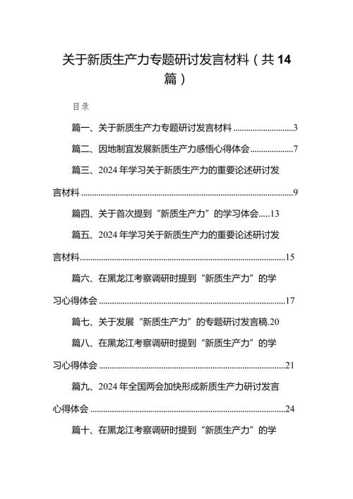 关于新质生产力专题研讨发言材料（共14篇）.docx