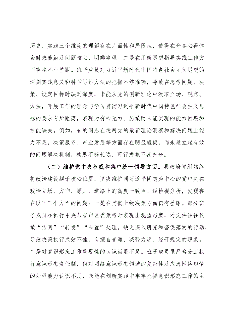县政府党组班子2023主题教育专题民主生活会对照检查材料.docx_第2页