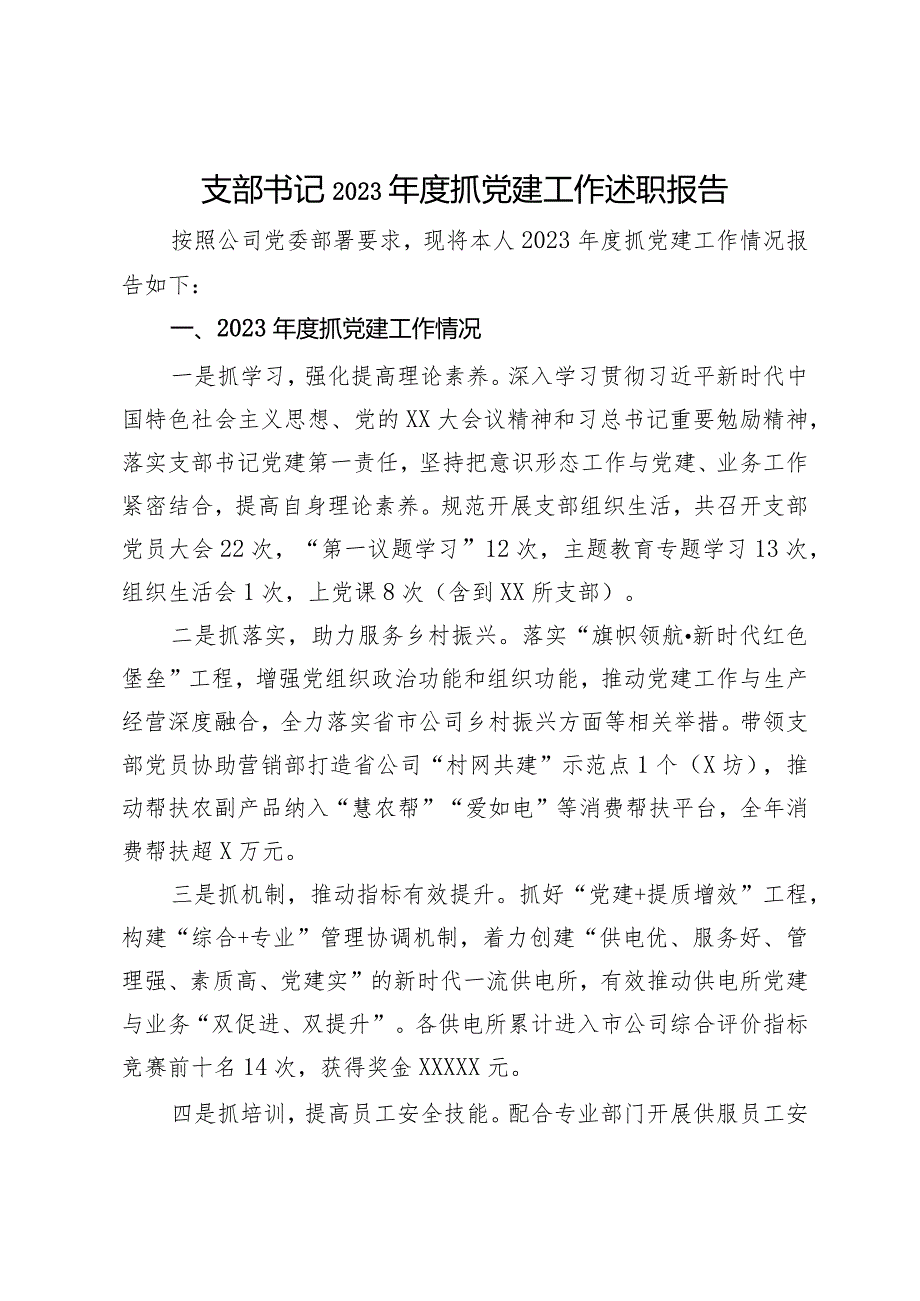 支部书记2023抓党建工作述职报告.docx_第1页