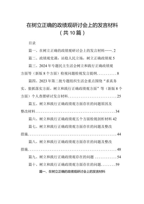 在树立正确的政绩观研讨会上的发言材料(精选10篇合集).docx